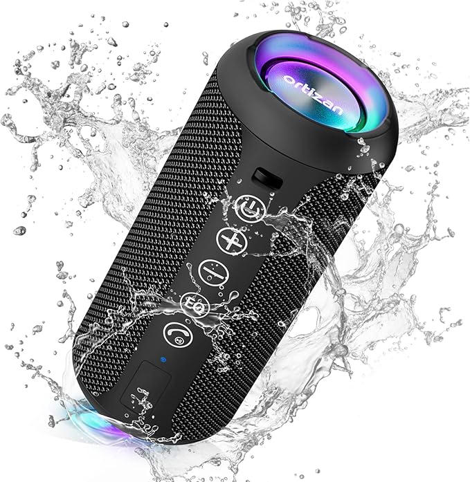 Ortizan Portable Bluetooth Speaker x Stocking Stuffers: IPX7 Waterproof, Wireless, Big Sound, Deep Bass, Dual Pairing, 30H Playtime, White Elephant Gift for Adults Men Women Teen Boys Girls (Black)