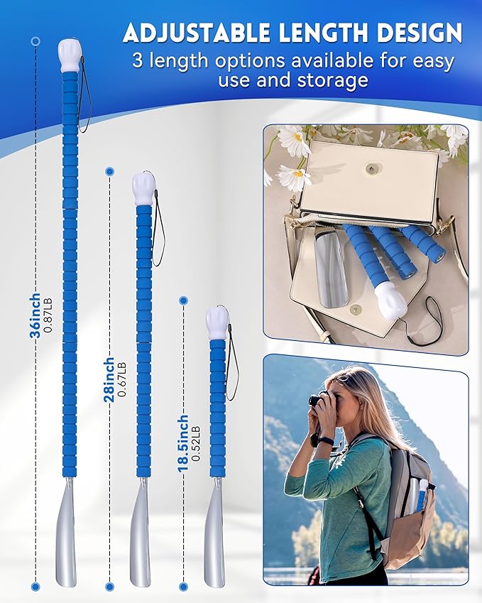 36.5 Inch Metal Extra Long Handled Shoe Horn - Adjustable Dressing Stick Aid for Seniors, Disabled - Ideal for Hip, Back, Shoulder Surgery Recovery – Helps with Getting Dressed, Button, Sock Remover