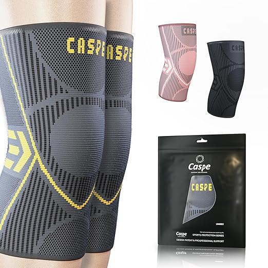 Caspe 2 Pack Knee Compression Sleeve – Knee Brace for Women & Men, Support for Running, Gym, Sports, Mild Arthritis, Pain Relief, Training, Daily Use, Workout (Yellow, Medium)