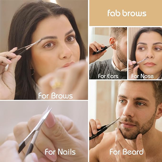 Soft Grip Eyebrow Trimmers | Brow Scissors for Women and Men | Precise & Sharp | Stainless Steel Tip Beauty Scissors | Eyebrow Grooming & Shaping | Brow Care | Eyelashes, Beard, & Nose Hair Trimmer