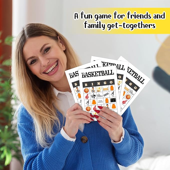Basketball Bingo Cards, 24 Player Basketball Party Bingo Game for Family Adult, Sport Party Favor, Large Group Party Celebration Activity -09
