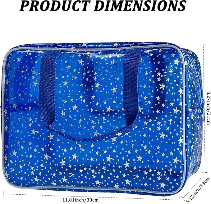 Dark Blue Clear Star Large Cosmetic Bag and Travel Pouch with Handle,Durable Material,Zipper Design-Ideal for Makeup,Travel Essentials (Dark Blue)