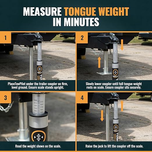 TowPilot Trailer Tongue Weight Scale - 2200 lb Capacity, Trailer Tongue Scale for Travel Trailers, RVs & Campers, ZEROLOCK Precision Calibration System for Boat & Cargo Trailers - Silver