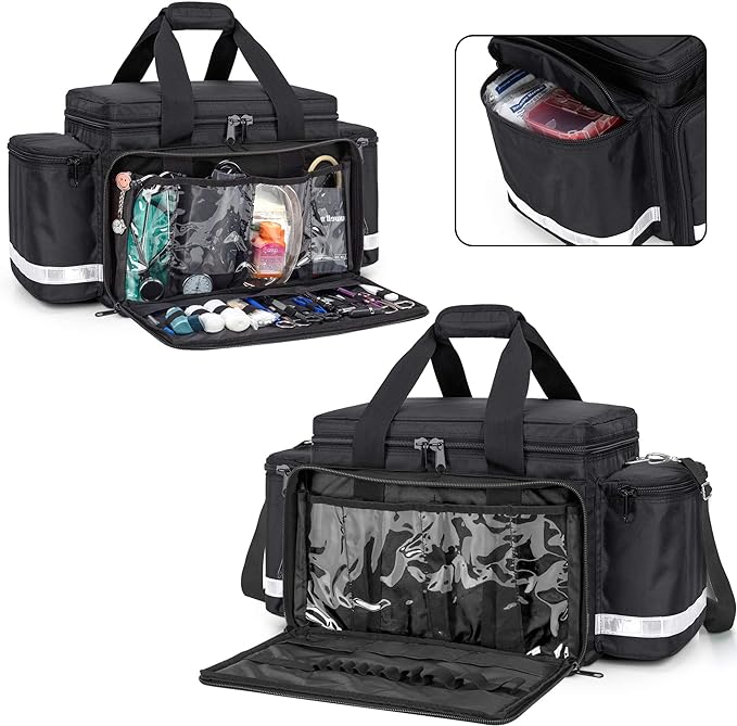 Trunab Trauma Bag with Dividers,EMT First Aid Pouch Medical Bag Empty,Black | No-Scratch Bottom, Ideal for EMS/Paramedics, Empty Bag for Customizable Layout