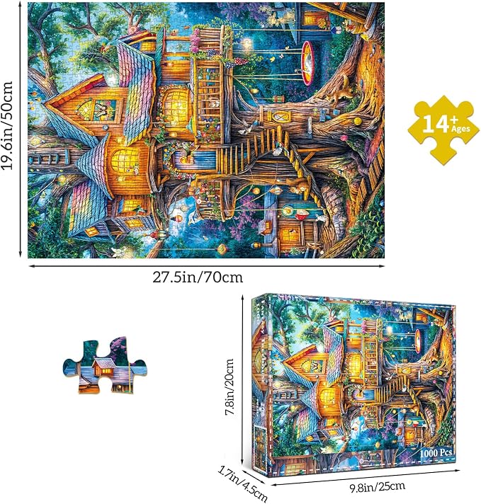 Puzzles for Adults 1000 Pieces, Elf Tree Jigsaw Puzzle with 1:1 HD Poster, Perfect Interlocking No Dust, Stress Relief Ideal Gift for Family Games