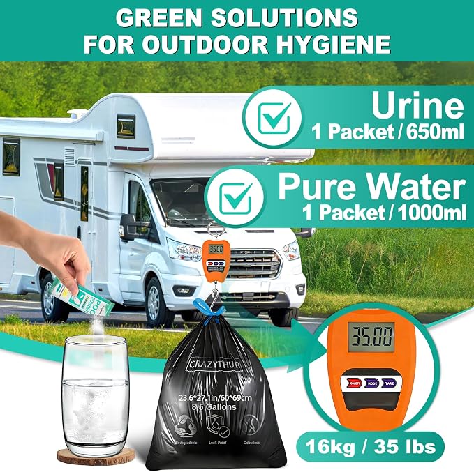 Poo Powder for Portable Toilet Gel Powder, Camping Toilet Gel | Pee Powder, Eco Toilet Gel for 650ml Urine/10g, Toilet Gel Powder for Outdoor Camping and Hiking