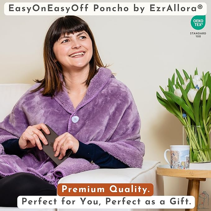 Premium Double Layer Wearable Blanket for Women - Drape and Go No Sleeves- Shawl Wrap with Pockets - Grandma Mom Gifts for Her (Velvet Lavender)