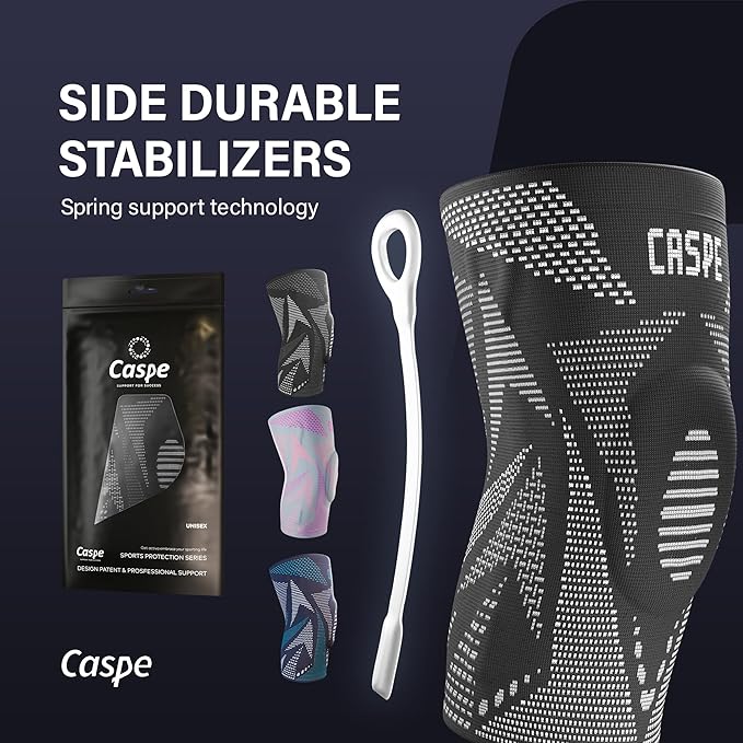 Caspe 1 Pack Compression Knee Brace for Women & Men – Pain Relief Support with Patella Gel Pads & Side Stabilizers – Knee Sleeve for Running, Workout & Arthritis (Gray, Large)