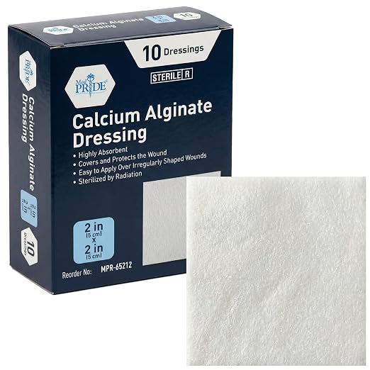 MED PRIDE Sterile Calcium Alginate Wound Dressing Pads 2x2 in,10-Pack