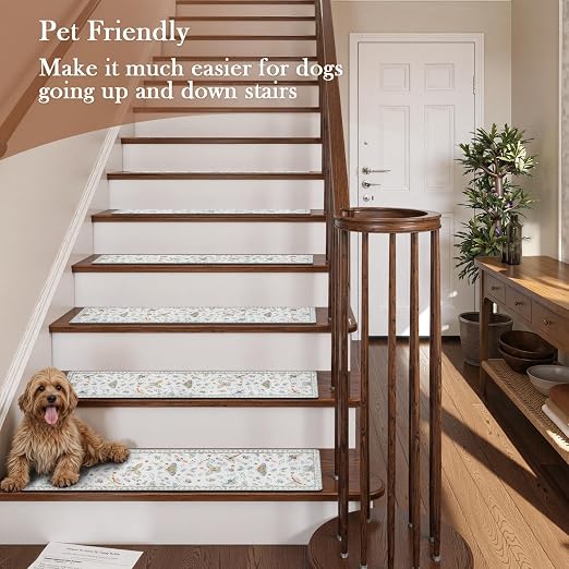 OJIA Insect Stair Treads Non-Slip Stair Runners for Wooden Steps 4PC 30"x8" | Indoor Stair Runner Carpet Stair Treads for Wood Stairs Mats Staircase Step Treads for Kids & Dogs, Stair Covers, Beige