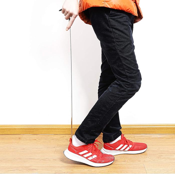 31.5" Extra Long Handled Shoe Horn,Metal Shoehorn for Men and Women,Heavy Duty Extended Stainless Steel Shoe Horn with Leather Grip for Seniors Pregnant Back Pain