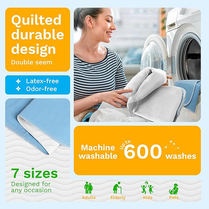 GREEN LIFESTYLE Washable Underpads - Large Pads for use as Incontinence Bed Pads, Reusable Pet Pads, Great for Dogs, Cats, Bunny, Seniors Bed Pad (Pack of 6 - 34x36)