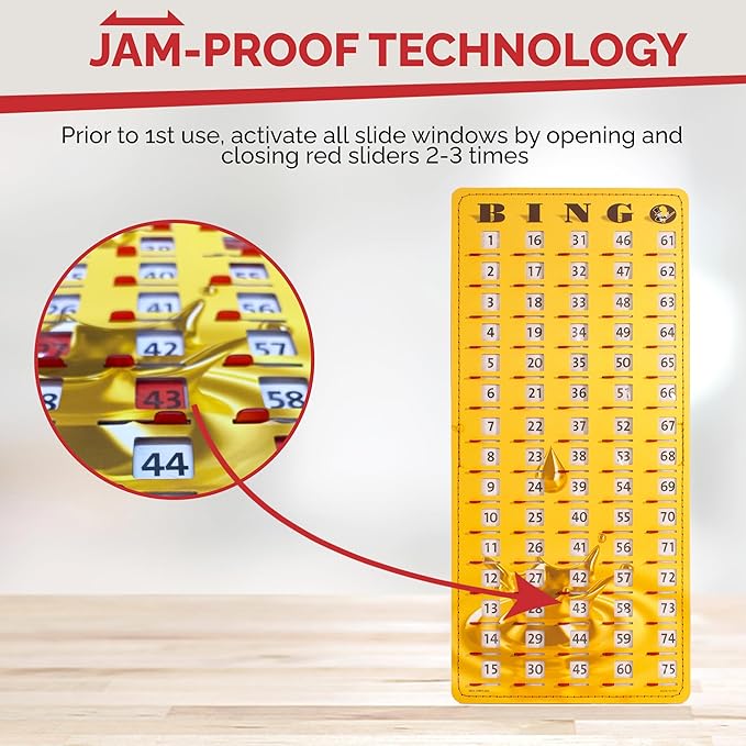 MR CHIPS Jam-Proof Finger Tip Master Bingo Card with Sliding Windows Large Cardboard Calling Cards Gold Rush Style