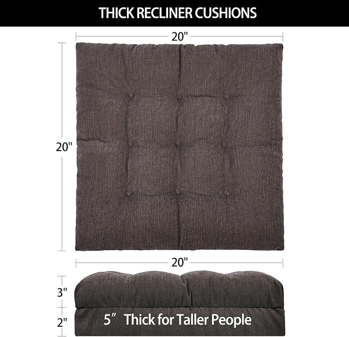 Recliner Cushions for Elderly, 20x20x5 Inch Thick Chair Cushion Patent Design Soft Tufted Dual Layer Booster Seat Cushions for Seniors Recliner Risers Taupe 1P