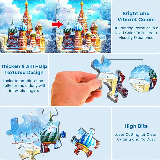 6 Packs 36 Large Piece Puzzle for Seniors,Dementia Alzheimer's Products Activities for Elderly Adults,Easy Puzzle Alzheimer’s Memory Cognitive Game Gift for Patient in Nursing Home with 6 Storage Bags