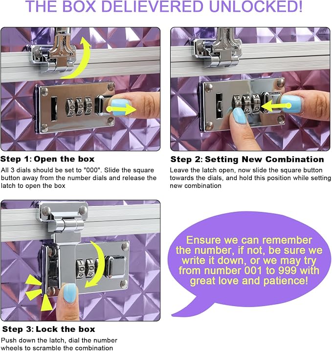 Storage Lock Box with Combination Lock, Lockable Medicine Storage Box, Empty First Aid Box, Security Lock Box, Multipurpose Locking Box for Home and Outdoor Use (Purple, Small)