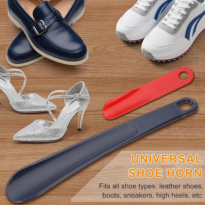 HARFINGTON Shoe Horn Plastic Straight Handle Shoe Helper Metal Shoehorns for Women Men Seniors Boots
