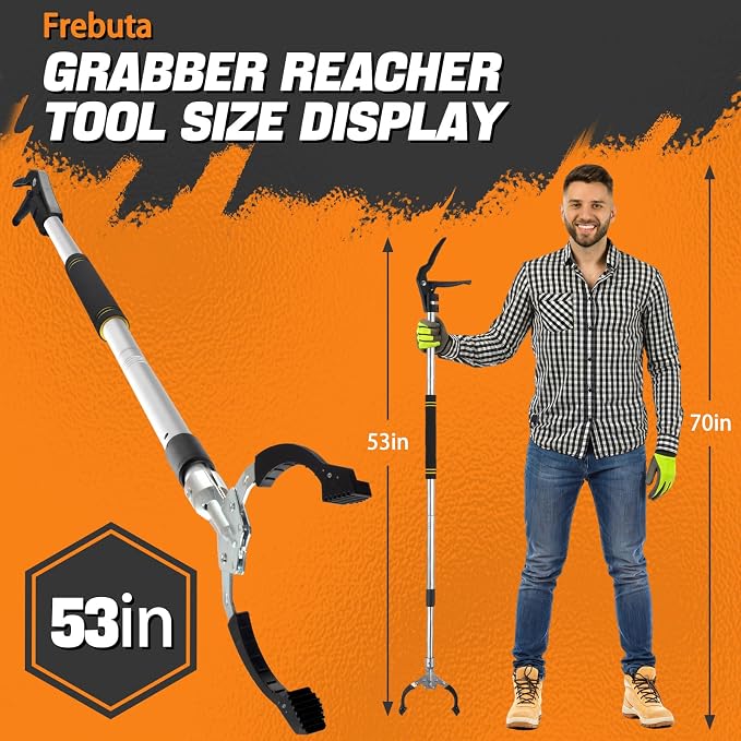 Grabber Reacher Tool Heavy Duty,53in Extra Long Trash Picker Upper Grabber for Yard 2 Magnets Head Aluminum Alloy Tube Trash Picker Reacher Grabber Pickup Tool for Garbage Sponge Handle