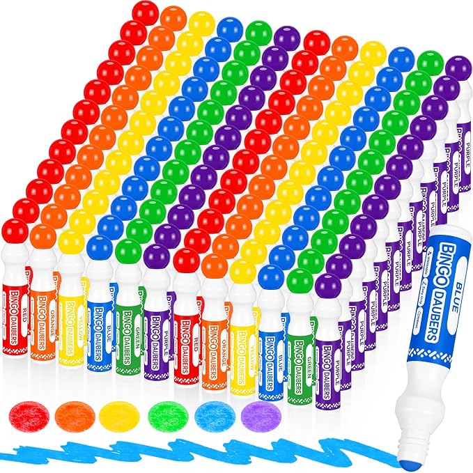 Crtiin 144 Pack Mixed Colors Set of Bingo Daubers Bingo Dabbers Dot Markers Bulk Paint Dotters Craft Ideal for Art and Crafts Painting Supplies Drawing Coloring Class Pre School Adult Gift (6 Colors)