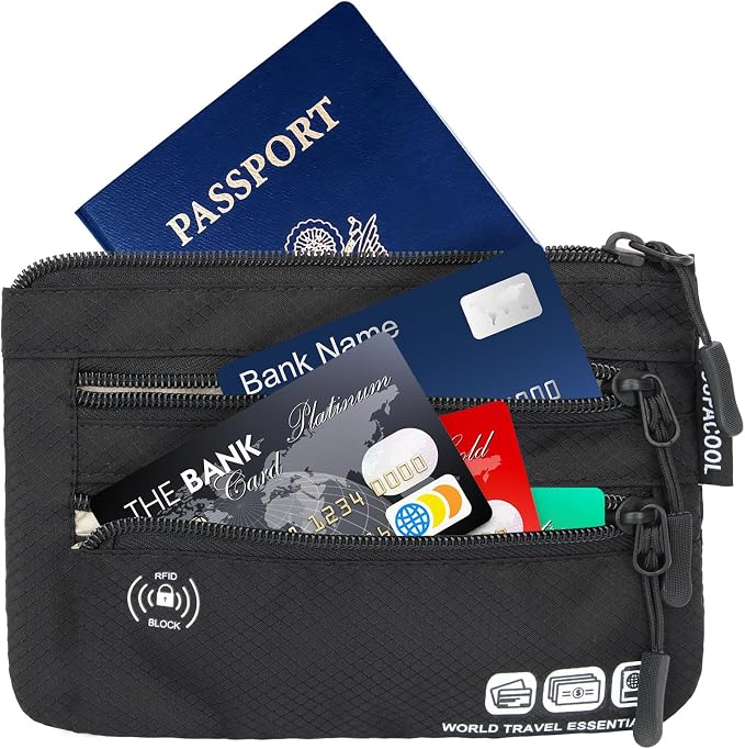 Passport Holder Bag, Travel Wallet for Men Women Family, Passport Pouch, Card Holder Organizer, RFID Blocking, Two-piece Set(Black)