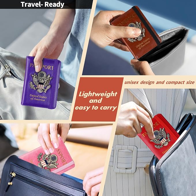 Passport Holder Cover Travel Wallet RFID Blocking Wallets Family Passport Organization Personalized Wallet Case for Men and Women Travel Must Haves (Red)