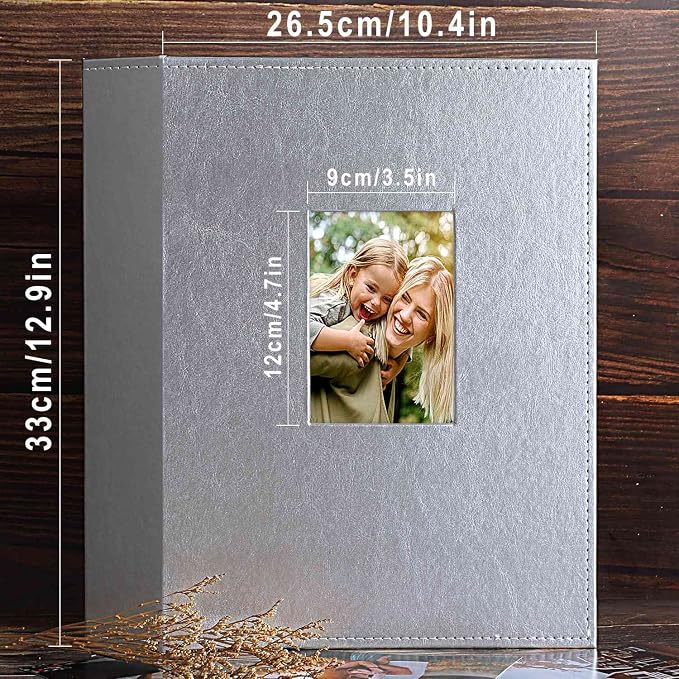 Ywlake Photo Album 4x6 400 Pockets, Leather Photo Albums Holds 400 Vertical Pictures Only Silver