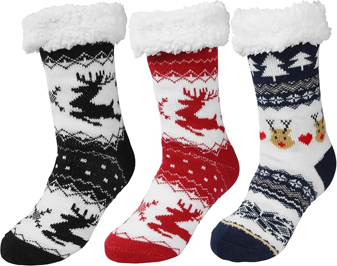 Slipper Socks for Women with Gripper - Winter Non Slip Thick Fuzzy Socks - Warm Cozy Christmas Gift