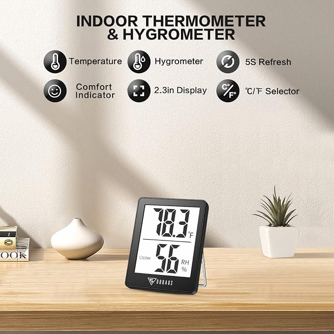 DOQAUS 3 Pack Digital Hygrometer Indoor Thermometer Humidity Monitor Black | Humidity Meter Mini Hygrometer with Accurate Temperature and Humidity Monitor for House, Baby Room, Greenhouse, Incubator