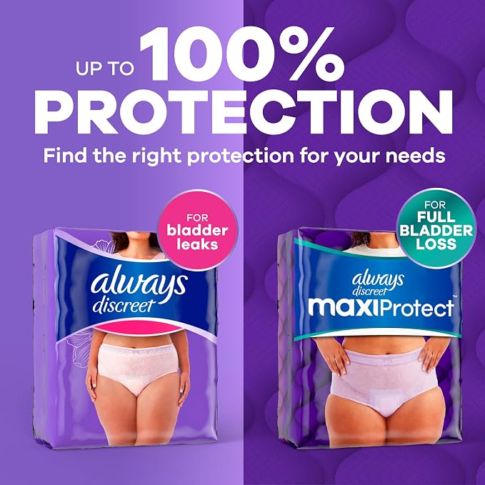 Always Discreet Reimagined Adult Diapers for Women, Maximum Absorbency Incontinence and Postpartum Underwear Size L, Up to 100% Leak Free Bladder Leak Protection, 11 Count