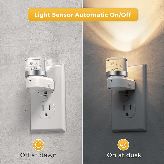 L LOHAS LED Night Lights Plug into Wall | 2 Pack 3000K/4000k/5000K Adjustable Color Temperature Bubble Night Light, Dusk to Dawn Sensor for Hallway, Bathroom, Rooms