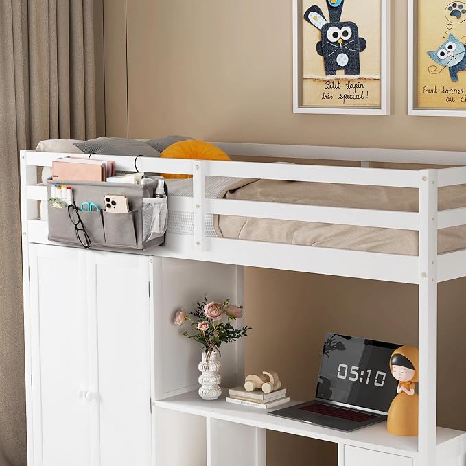 Bedside Caddy Storage Organizer for Bed Rails, Bed Caddy with 6 Pockets | Bedside Organizer with Fixed Straps and Hooks, Mattress Supported Versatile for Home, Dorm, Bunk, Hospital and Crib Bed