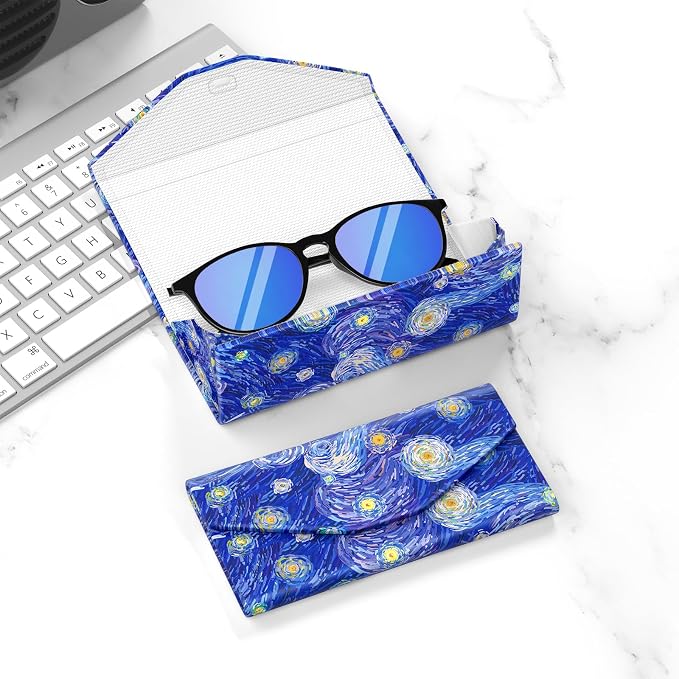 Sunglasses Case, Foldable Glasses Case, Magnetic PU Leather Hard Shell Folding Eyeglass Holder Box, Collapsible Unisex