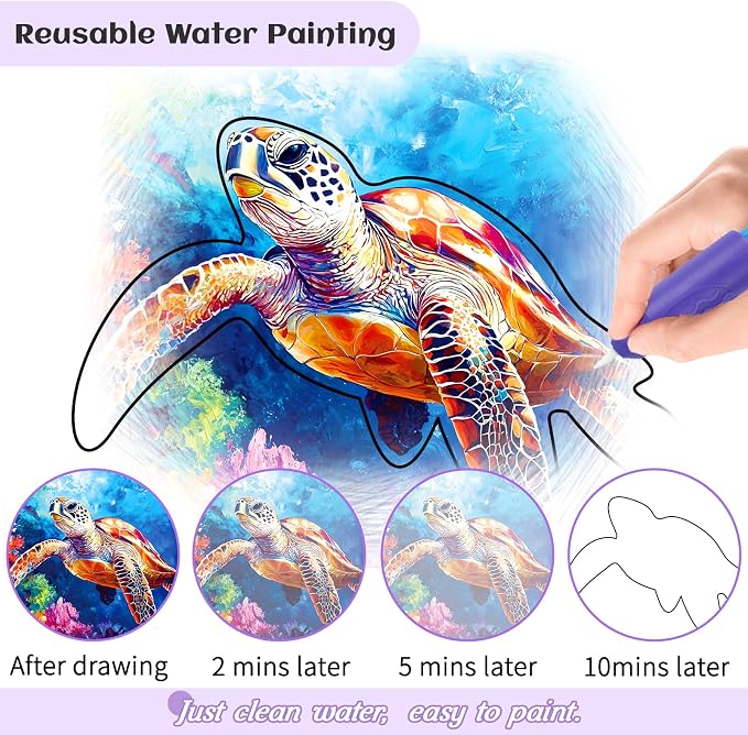25 Pcs Reusable Water Doodle Coloring Set for Seniors, Dementia Products for Elderly – No Mess Art Set with 2 Ergonomic Brushes, Memory-Care Paint Book for Elderly, Thoughtful Gift for Grandparents