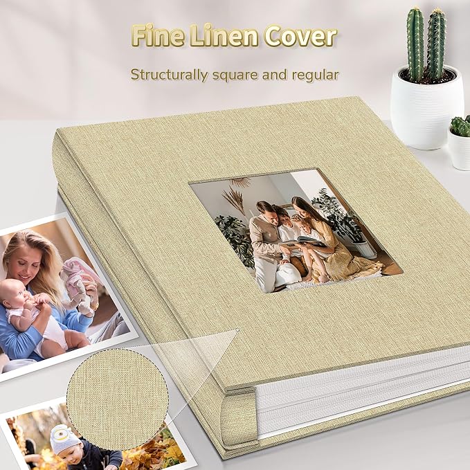 Artfeel Photo Album 4x6 with 600 Pockets,Slip-in Picture Albums,Linen Cover Memory Book with Front Window,White Page Vertical Photo Book for Wedding,Family,Anniversare,Baby,Vacation