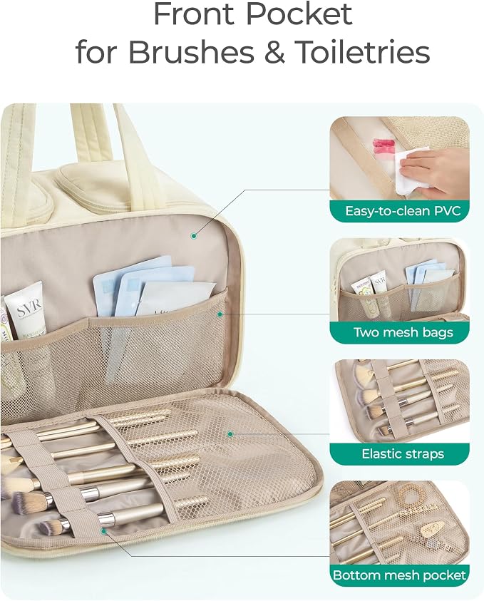 BAGSMART Travel Toiletry Bag, Puffy Large Toiletry Bag for Women, Lightweight Cosmetic Makeup Bag Organizer with Handle for Traveling, Accessories, Essentials, Toiletries (Green)