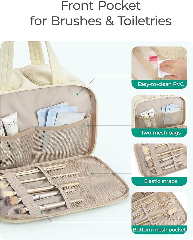 BAGSMART Travel Toiletry Bag, Puffy Large Toiletry Bag for Women, Lightweight Cosmetic Makeup Bag Organizer with Handle for Traveling, Accessories, Essentials, Toiletries (Coffee)