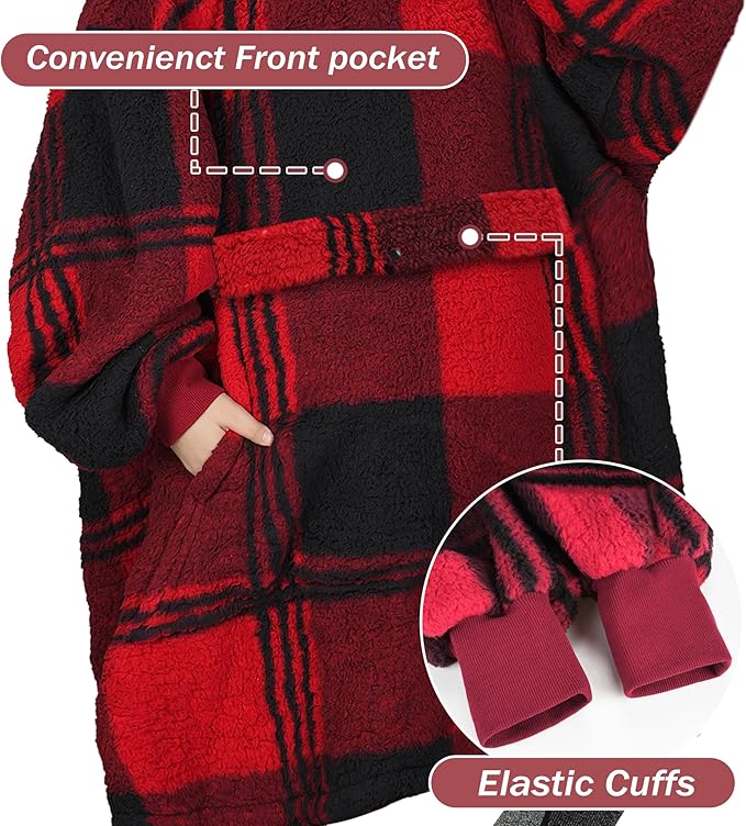 Catalonia Oversized Blanket Hoodie Sweatshirt, Wearable Sherpa Lounging Pullover for Adults Women Men