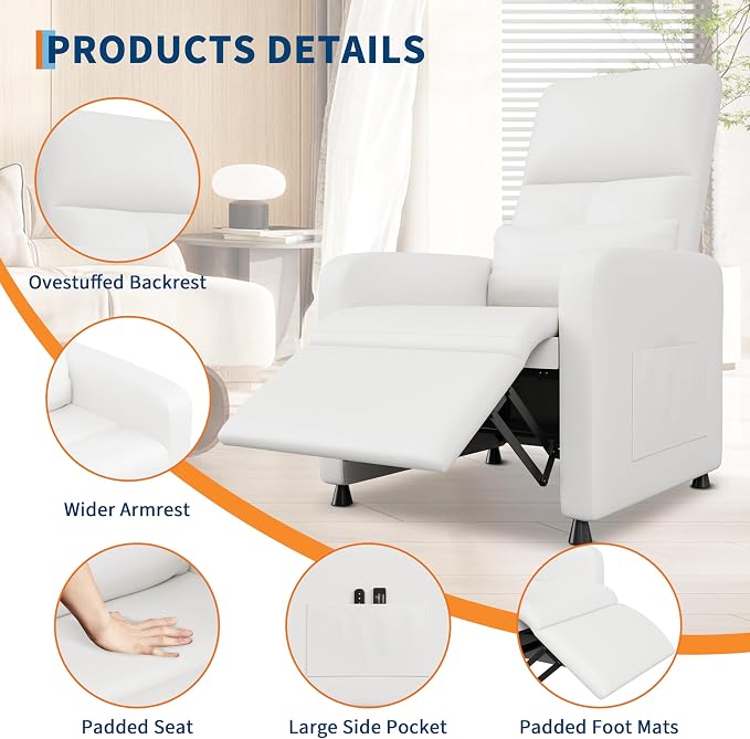 GarveeHome Power Recliner Chair with Massage and Heat, Adjustable Electric Recliner Ergonomic Overstuffed PU Leather Single Sofa, 2 Side Pockets and USB Port, Home Theater Seating for Living Room