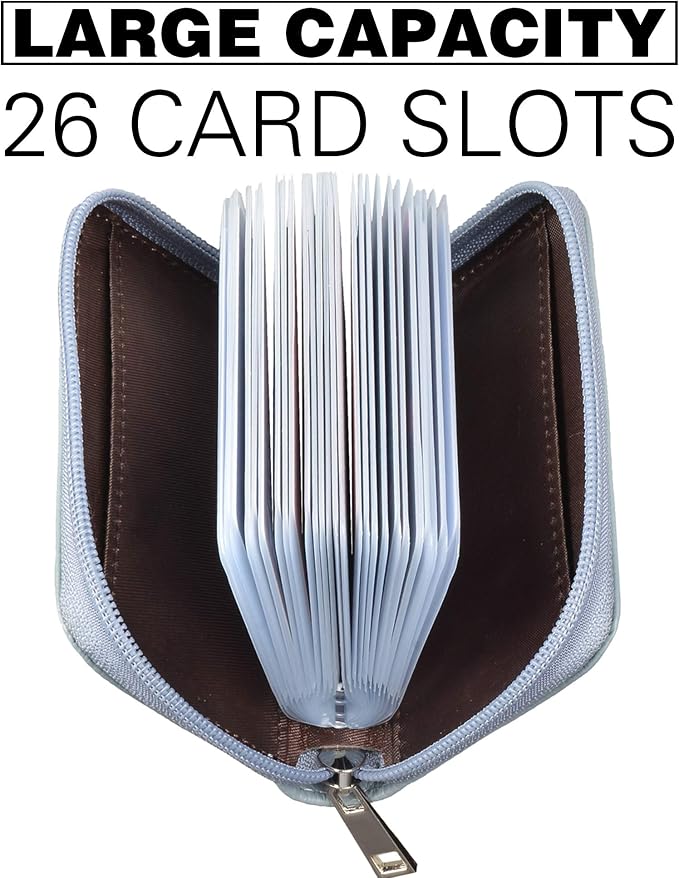 Easyoulife Genuine Leather Credit Card Holder Zipper Wallet With 26 Card Slots