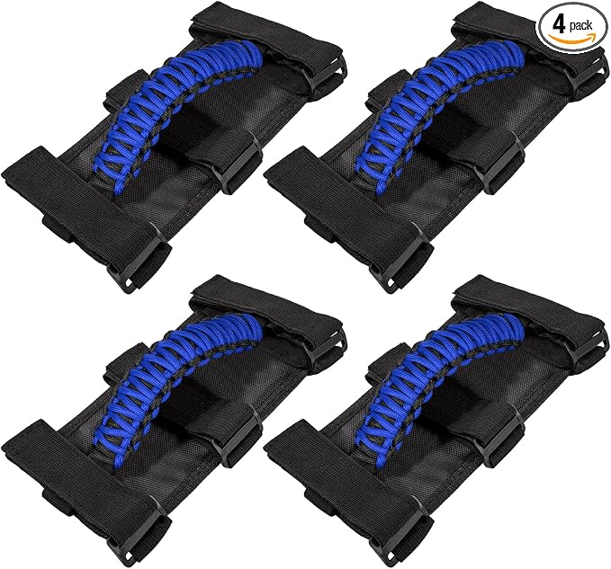 4 x Roll Bar Grab Handles Grip Handle for Jeep Wrangler JK JKU JL JLU TJ YJ Sports Sahara Freedom Rubicon Unlimited Gladiator JT 1955-2023 UTV ATV Premium 550 Paracord Interior Accessories (Blue)