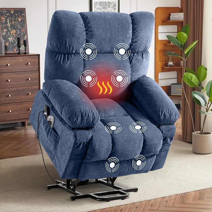 Power Lift Recliner Chair for Elderly with Vibration Massage and Lumbar Heating, Electric Lift Recliner Sofa with USB Charging Port and Side Pocket, Adjustable Lift Chair for Living Room Comfort
