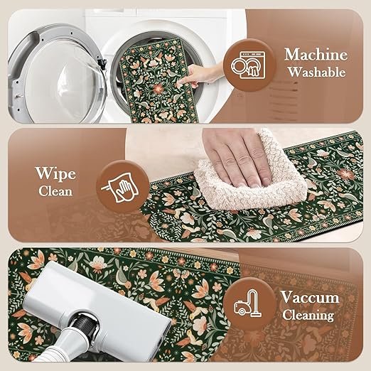 OJIA Floral Stair Treads Non-Slip Stair Runner for Wooden Steps 15PC 30"x8" | Indoor Carpet Stair Treads Stair Mats Staircase Step Treads for Kids, Elders and Dogs, Stair Covers, Black