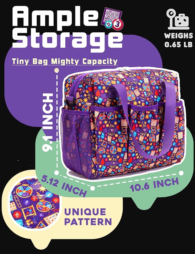 Bingo Bag with Pockets for Daubers Dabbers | Casino Bingo Game Accessories for Adults - Bolsa de Bingo con Bolsillos Violet