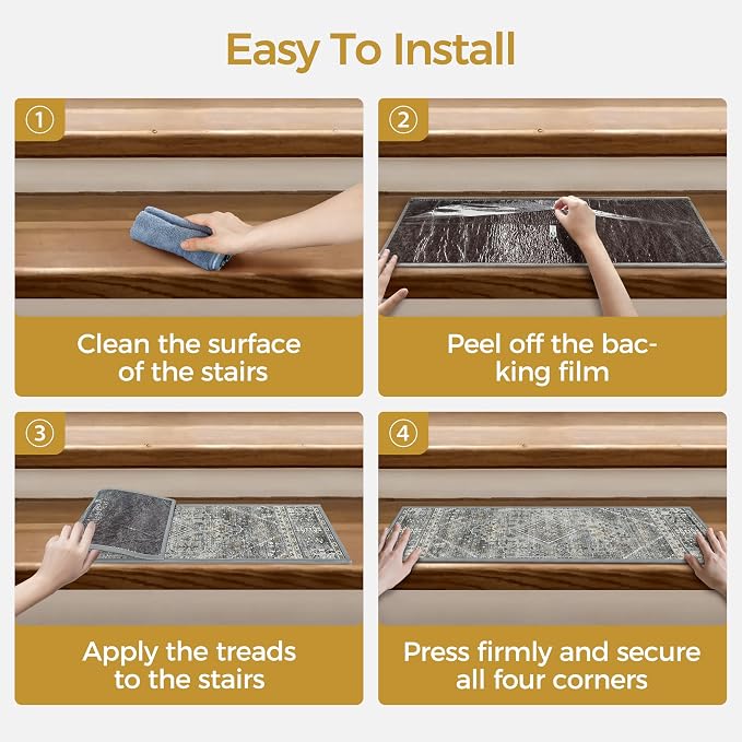sarben 8"x30" Non Slip Stair Treads for Wooden Steps 15 Pack, Gray Charcoal | Peel and Stick Carpet Stair Runner with TPE Adhesive Backing, Carpet for Added Safety, Pet and Senior Friendly