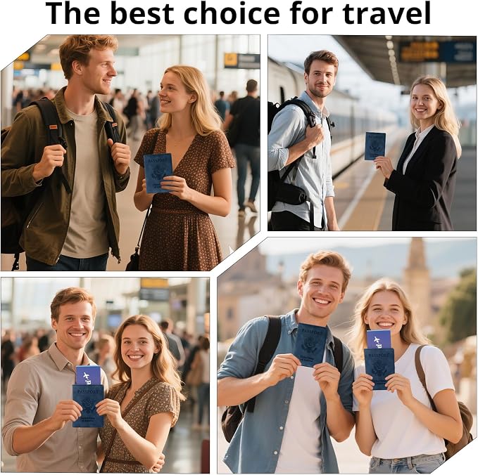 Passport Holder for Travel Essentials, RFID Blocking Passport Cover Wallet Card Case for Women and Men, PU Leather, Dark Blue