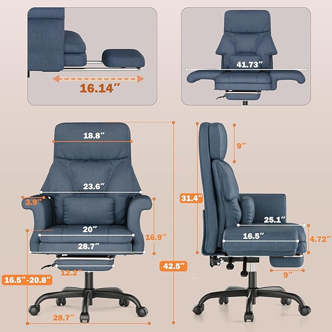 ELABEST C39 Cross Legged Office Chair with Footrest & Convertible Armrests-Pet-Friendly Criss Cross Home Desk Chair, Ergonomic Recliner with Lumbar Pillow,Big and Tall Executive Chair