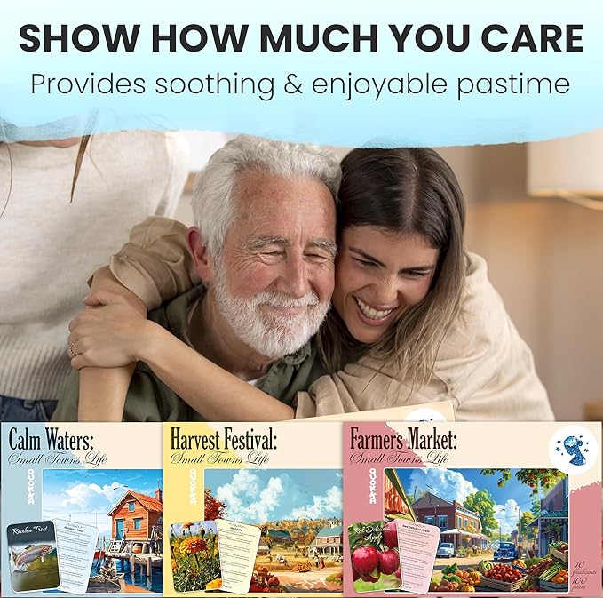 QUOKKA 100 Pieces Dementia Puzzles for Elderly - 3SET Large Piece Puzzles for Seniors - 9 Memory Flashcards with Facts I 25 Discussion Prompts per Puzzle - Alzheimer's Activities Products for Elderly