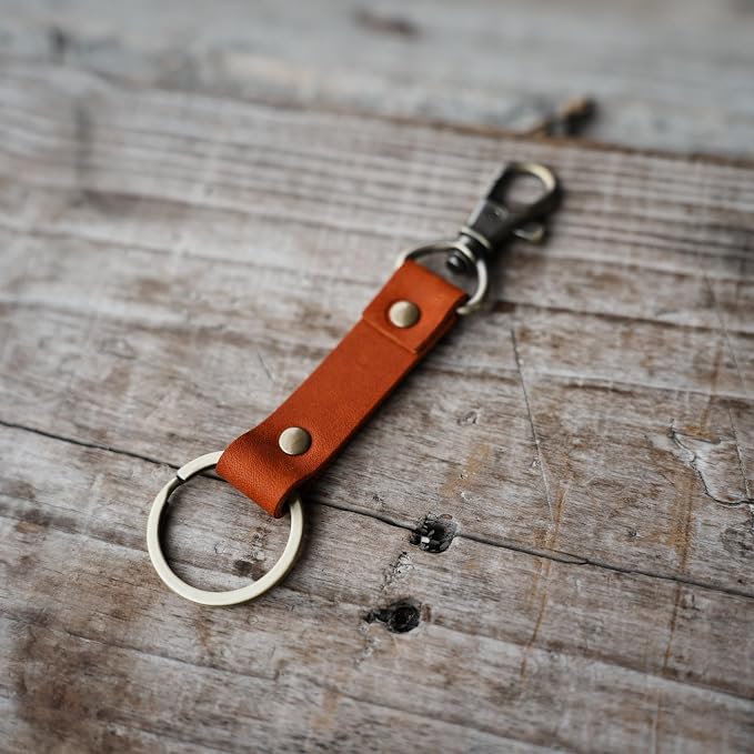 Genuine Leather Keychain Walnut Leather Key Holder Mens Belt Key Chain Ring Fob