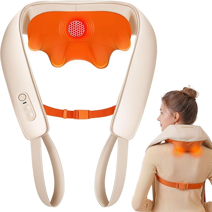 Neck and Shoulder Massager with Heat, Cordless Back and Neck Massager, Upgraded Graphene Heating, 4D Shiatsu Deep Kneading Massage for Shoulder, Back Pain Relief, Gifts for Dad Mom Friend (Beige)