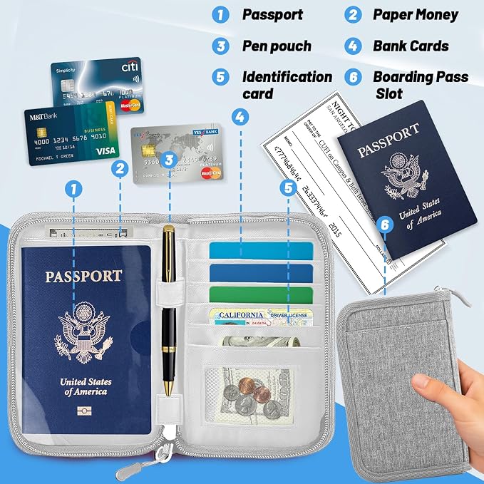 Passport Holder for Travel, RFID Blocking Wallet for Couples Men and Family | Multi-compartment organizer holds passports, cards, tickets, IDs and cash for women, couples and international family travel